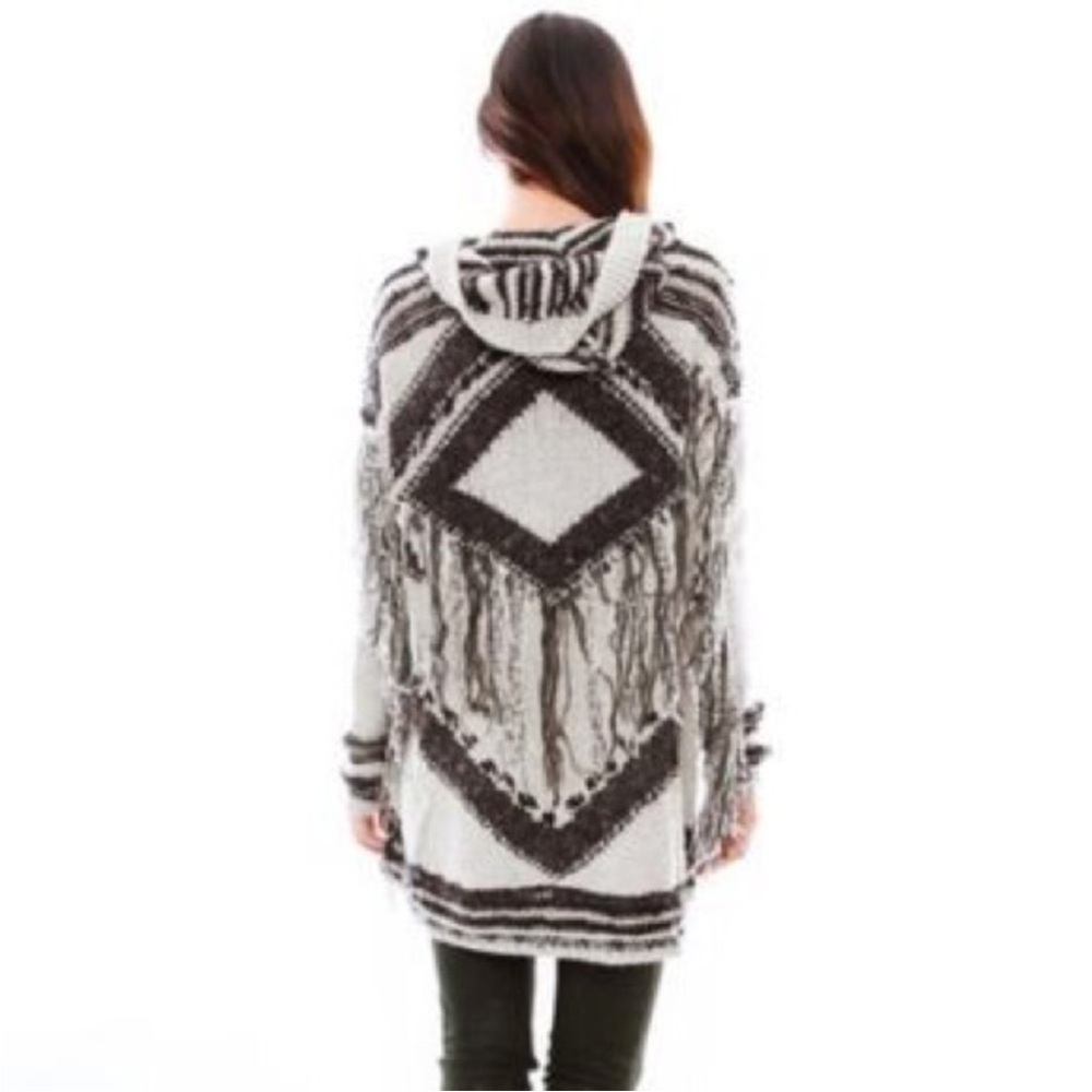 FREE PEOPLE SHOW ME THE WAY HOODIE ZIP CARDIGAN FRNGE WESTERN AZTEC OVERSIZED